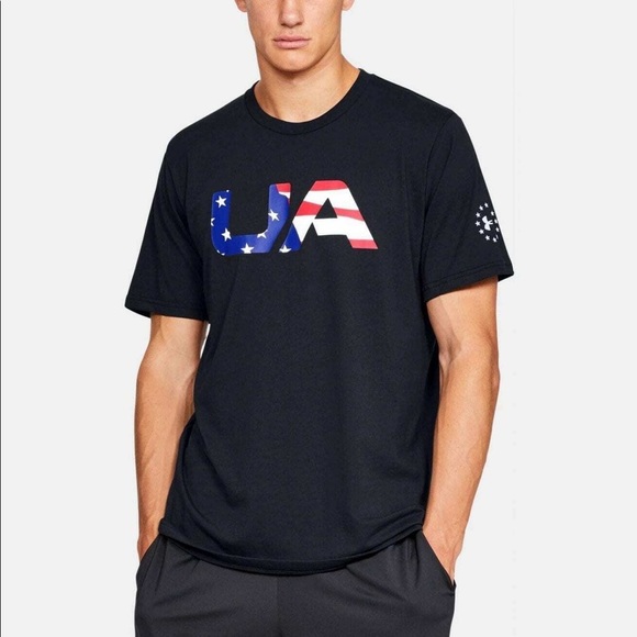 🍃 SALE 🍃 Under Armour Men's Freedom Big Flag Black T-Shirt Size 1333352 001 - Picture 2 of 4